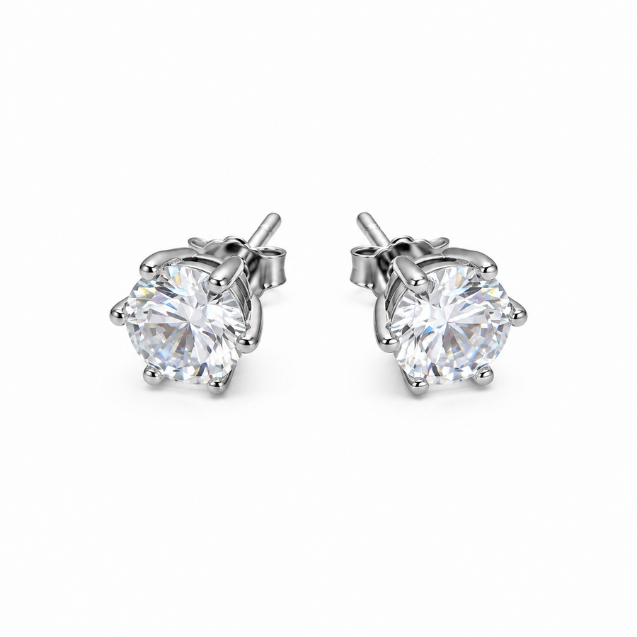 925 Sterling Silver Classic Solitaire CZ Stud Earrings Yui mart