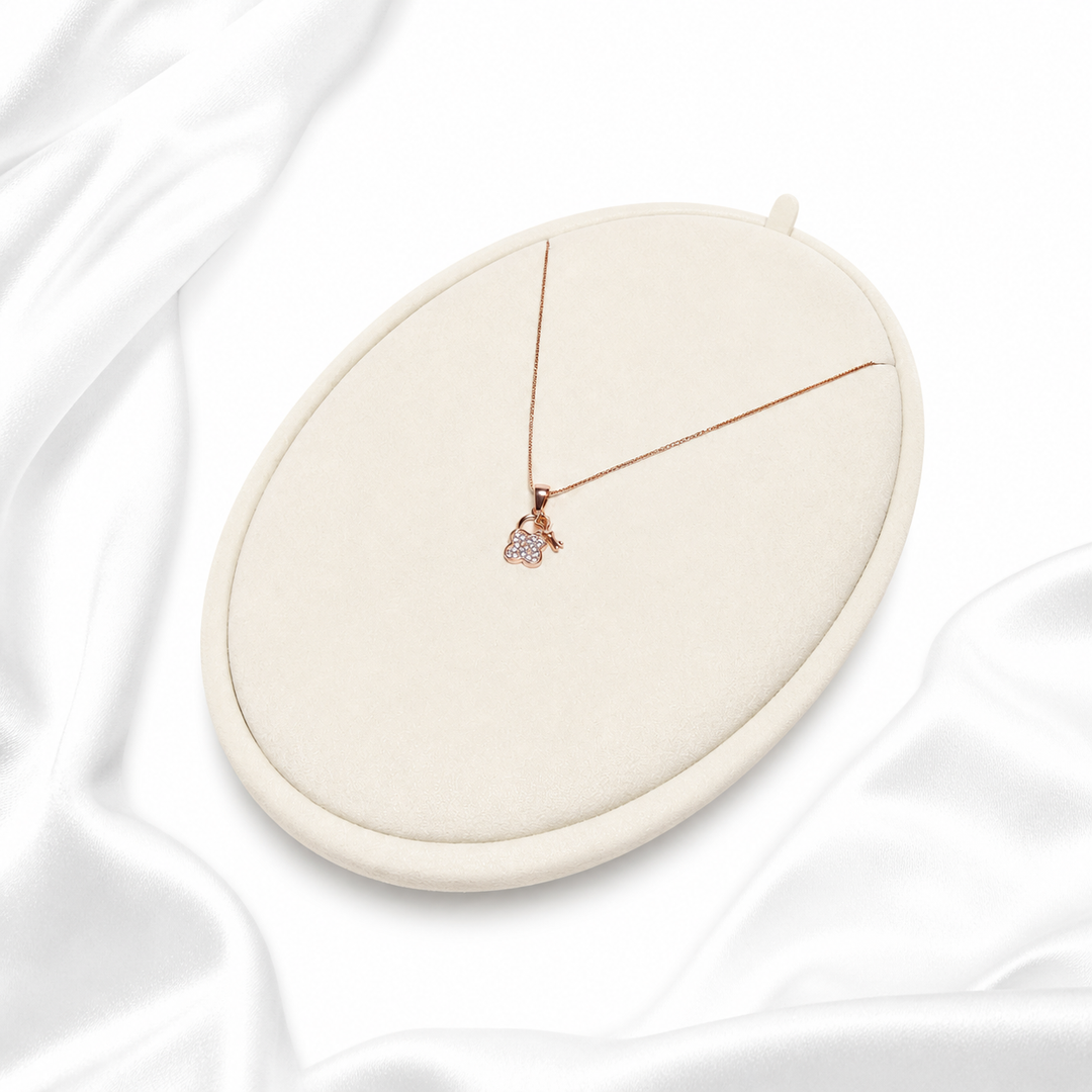 Dainty Clover Lock & Key Pendant Necklace Yui mart