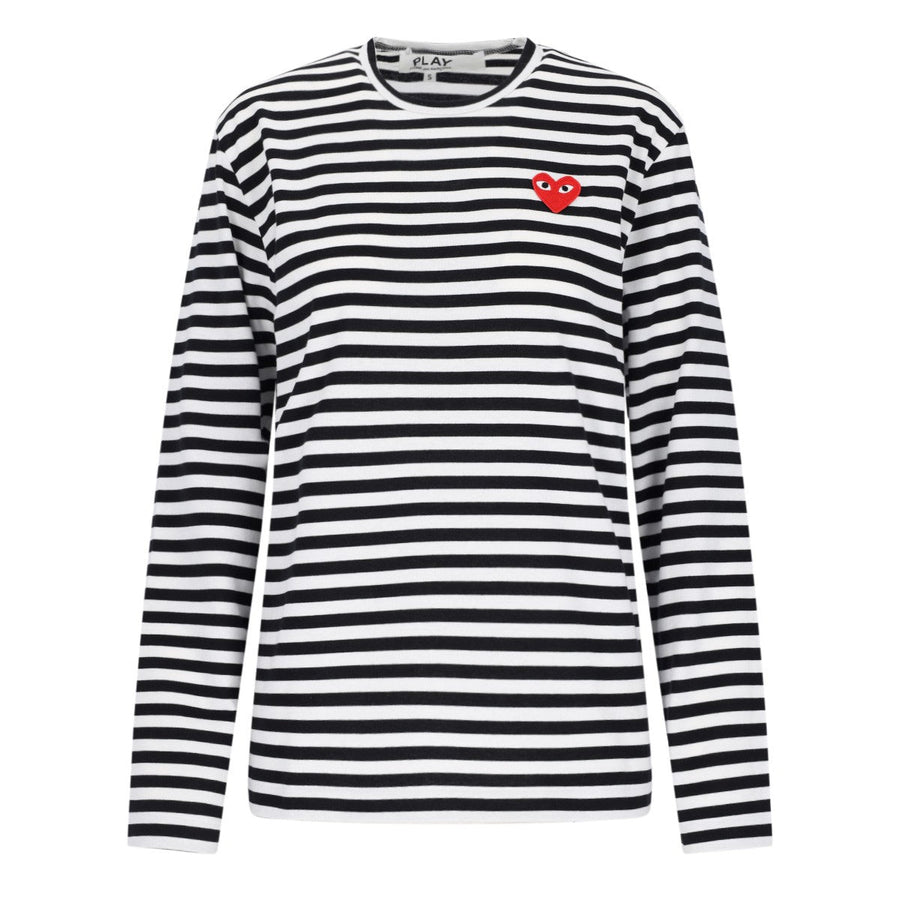 COMME des GARCONS PLAY Striped Double Heart Long Sleeve T-Shirt - Black/White Size S COMME des GARCONS PLAY
