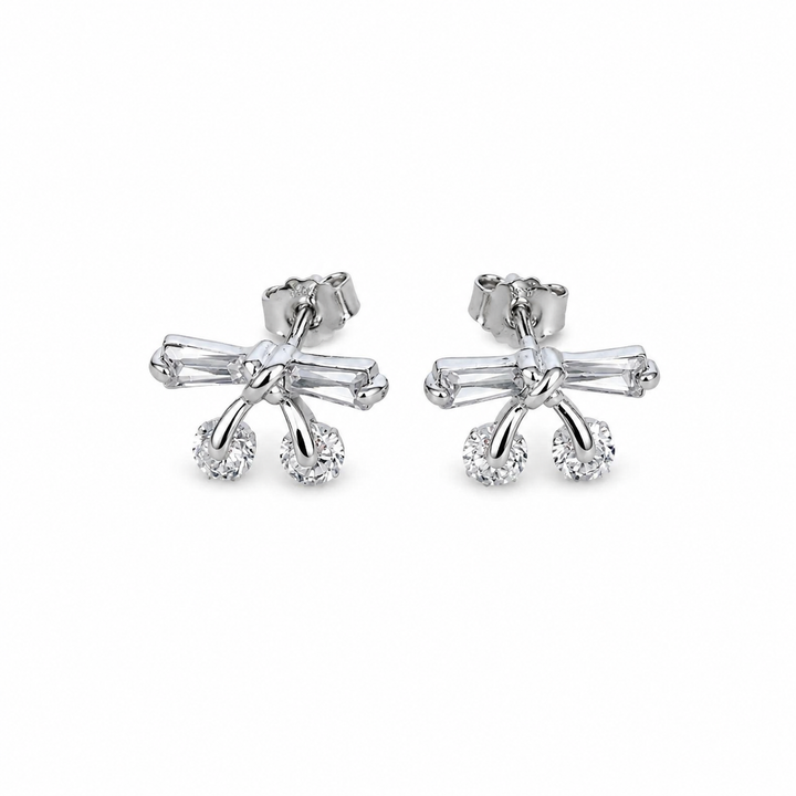 925 Sterling Silver Crystal Bow Stud Earrings Yui mart