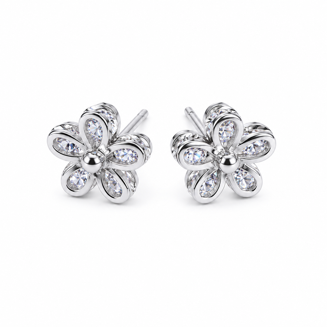 925 Sterling Silver Crystal Daisy Flower Stud Earrings Yui mart