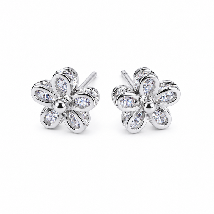 925 Sterling Silver Crystal Daisy Flower Stud Earrings Yui mart