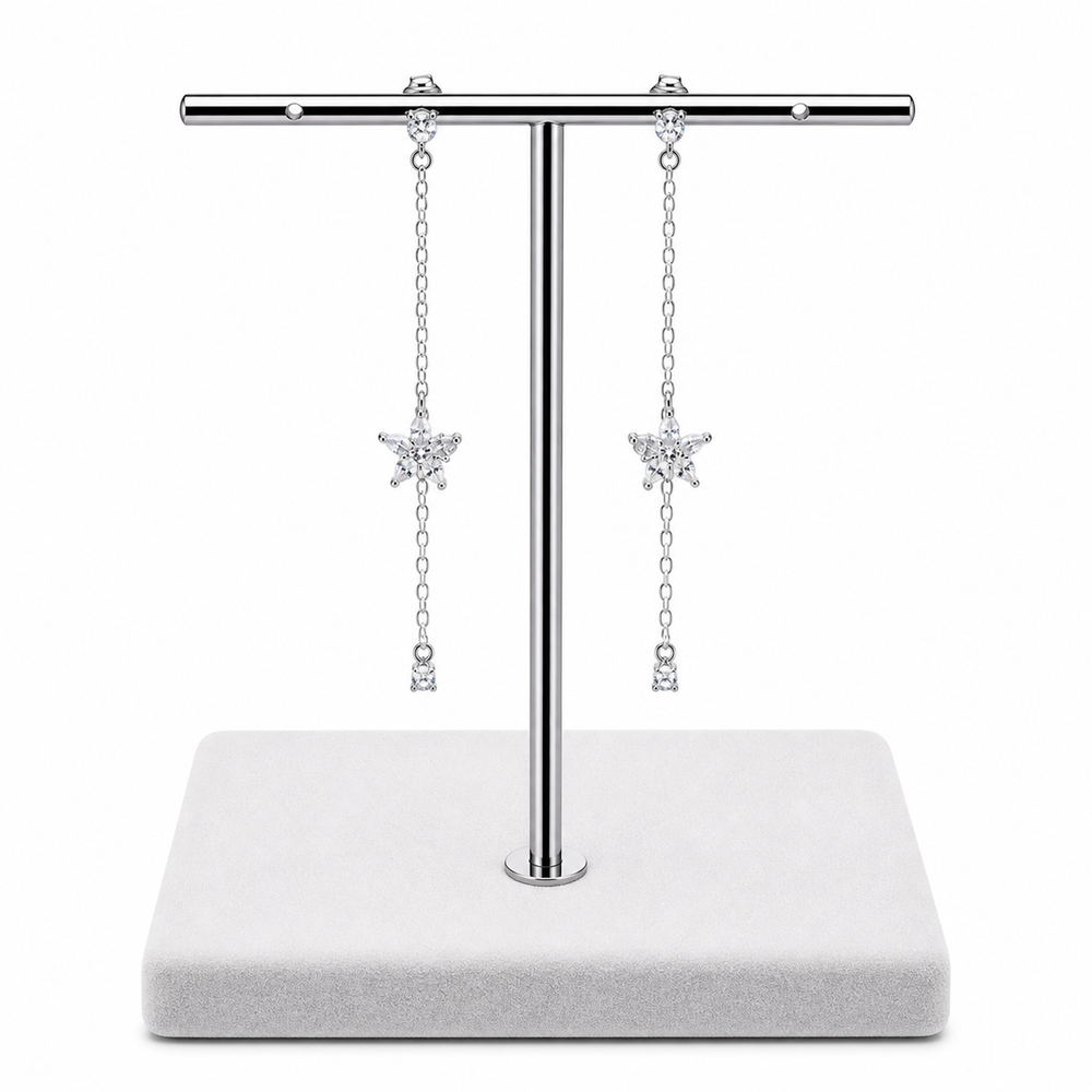 925 Sterling Silver Star Drop Earrings Yui mart