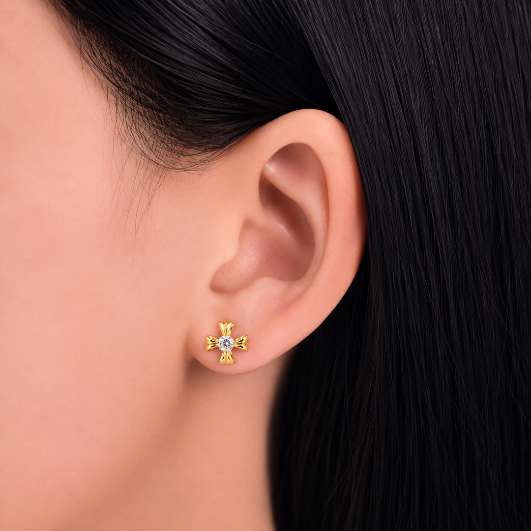 925 Sterling Silver Gold-Plated Bloom Crystal Stud Earrings Yui mart
