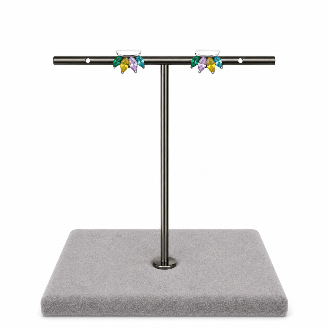 925 Sterling Silver Rainbow Marquise Crystal Fan Stud Earrings Yui mart