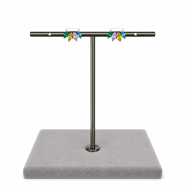 925 Sterling Silver Rainbow Marquise Crystal Fan Stud Earrings Yui mart