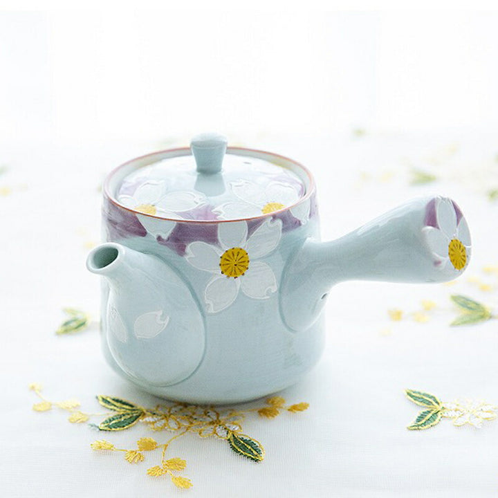 Arita Hasami Ware hand-painted Ichin Hana Japanese tea set with teapot and two cups