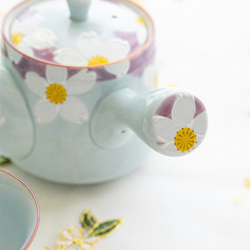 Japanese Arita Hasami Ware teapot with hand-painted raised floral pattern
