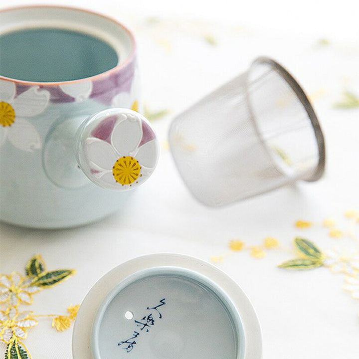 Arita Hasami Ware floral teacup and teapot close-up