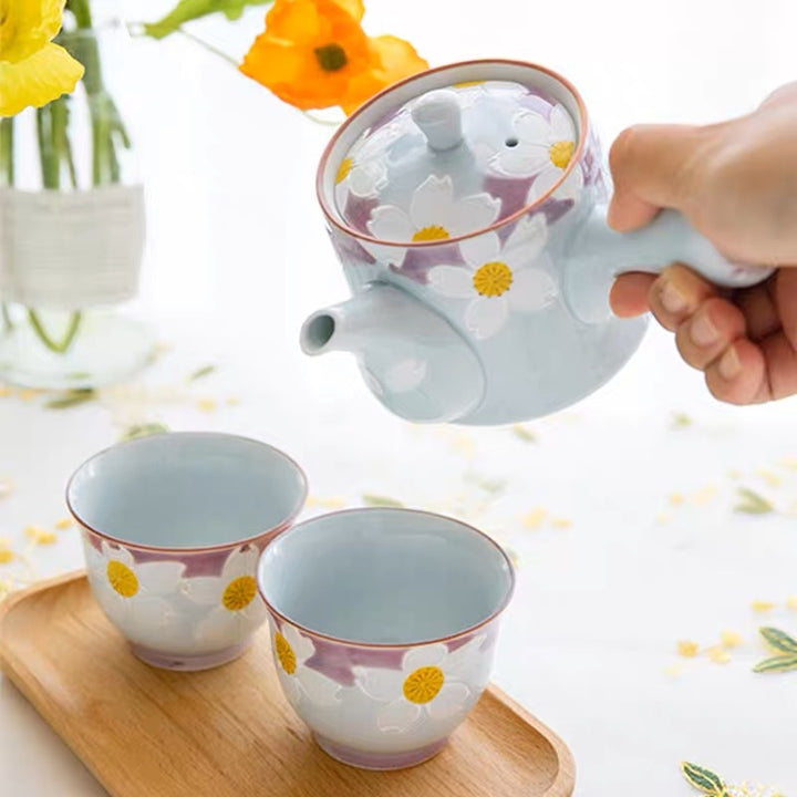 Gift-ready Japanese porcelain tea set with teapot and two cups