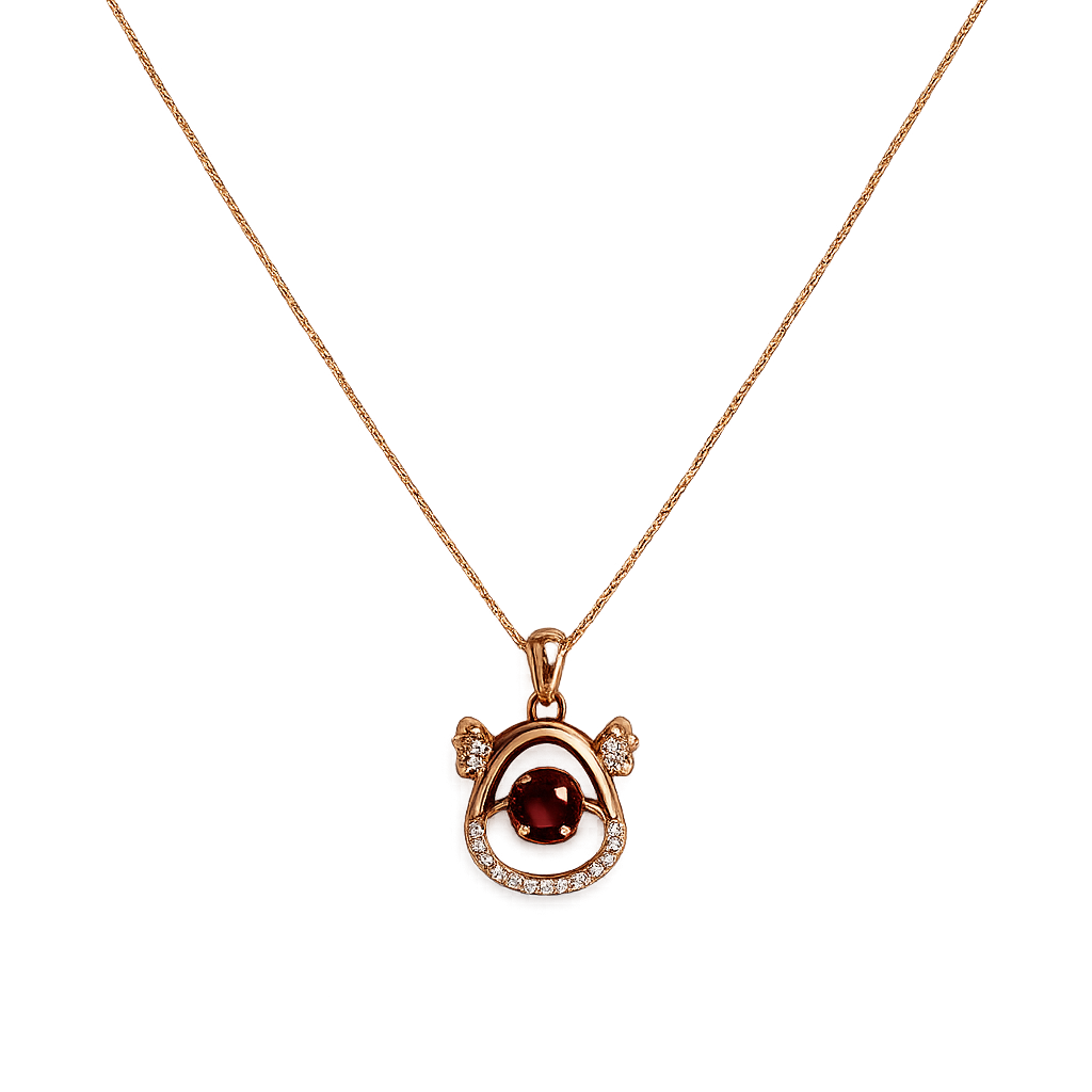 925 Sterling Silver Rose Gold-Plated Bear CZ Pendant Necklace Yui mart