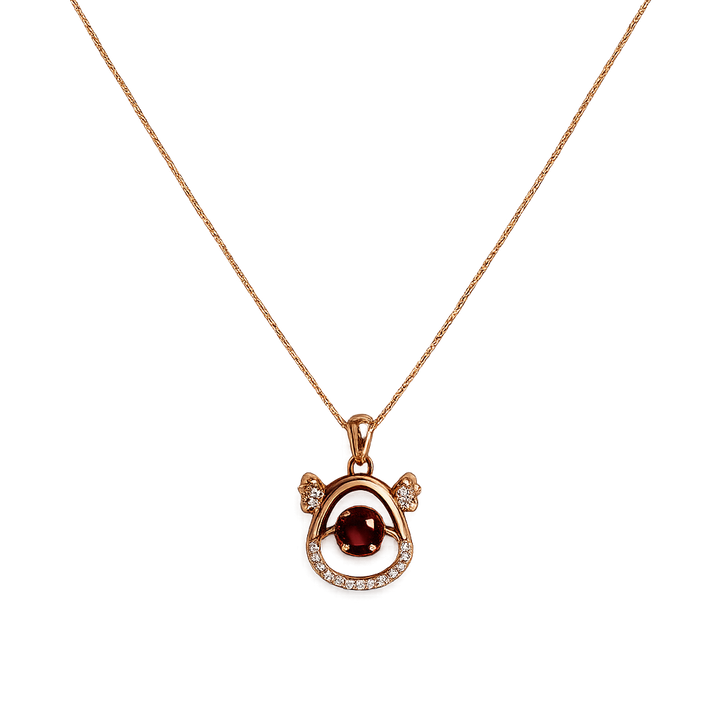 925 Sterling Silver Rose Gold-Plated Bear CZ Pendant Necklace Yui mart