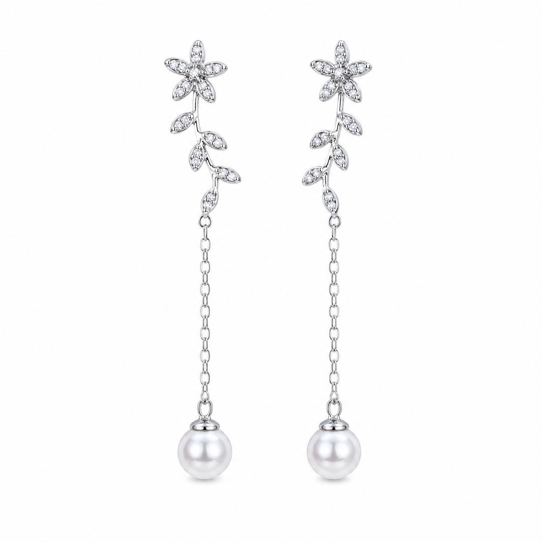 925 Sterling Silver Pearl Chain Drop Earrings for Wome Yui mart