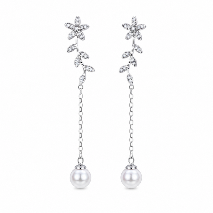 925 Sterling Silver Pearl Chain Drop Earrings for Wome Yui mart