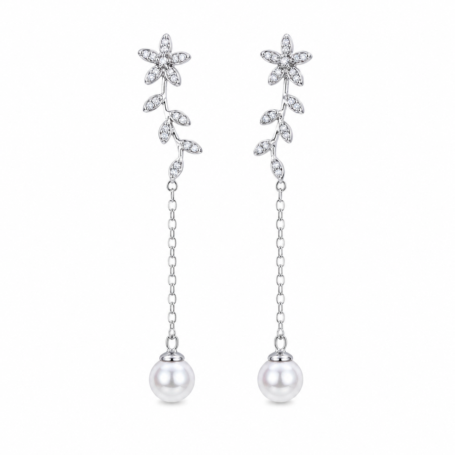 925 Sterling Silver Pearl Chain Drop Earrings for Wome Yui mart