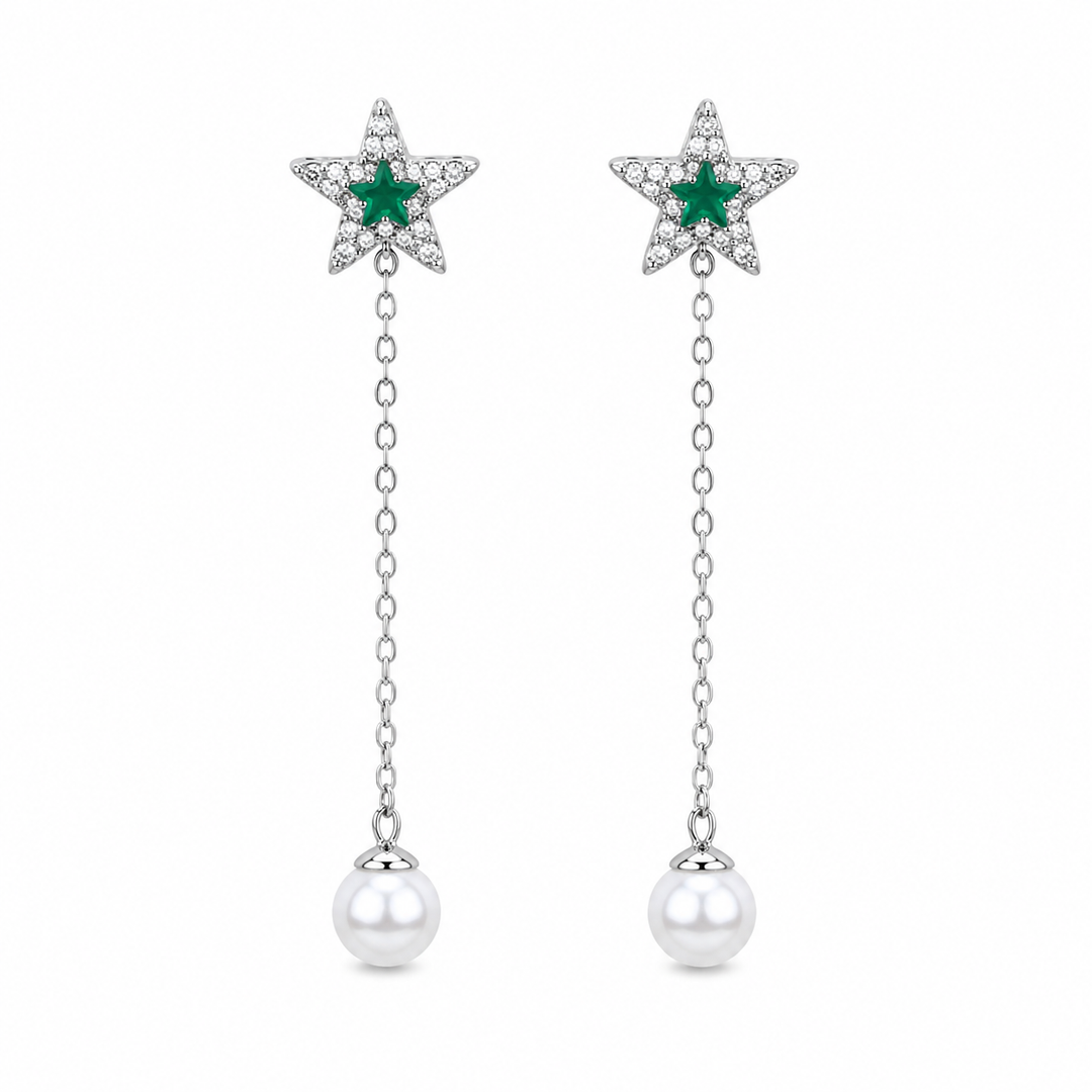 925 Sterling Silver Pearl Star Drop Earrings for Women Yui mart