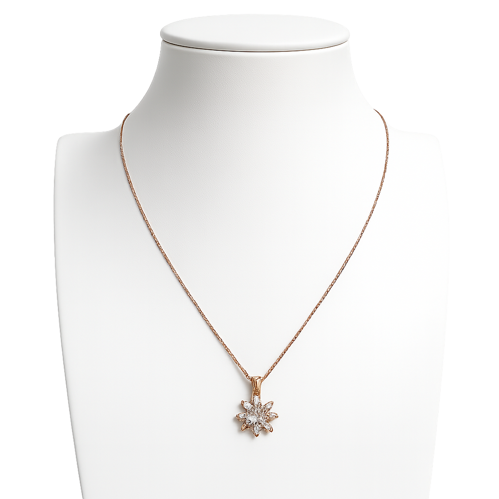 925 Sterling Silver Rose Gold-Plated Blossom CZ Pendant Necklace Yui mart