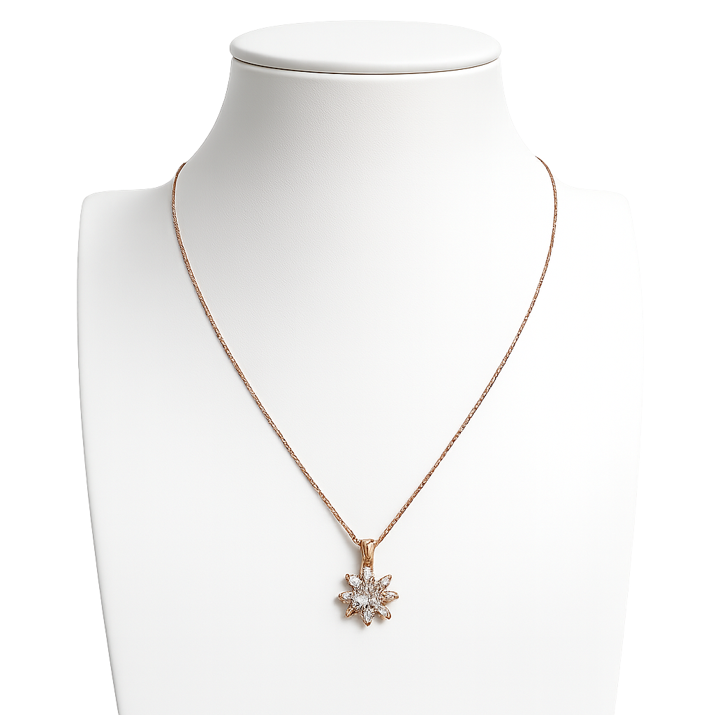 925 Sterling Silver Rose Gold-Plated Blossom CZ Pendant Necklace Yui mart