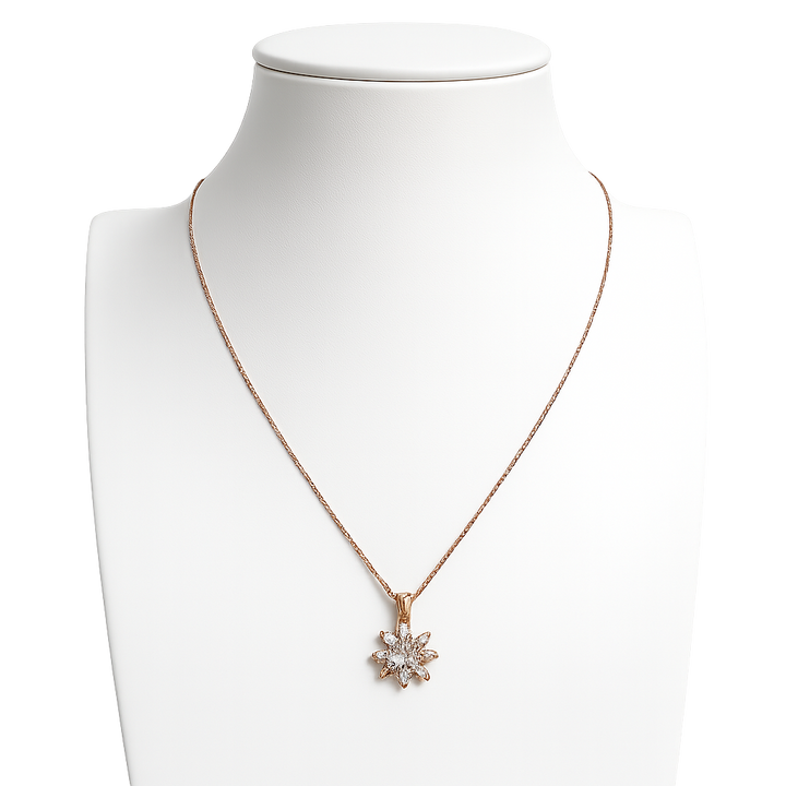 925 Sterling Silver Rose Gold-Plated Blossom CZ Pendant Necklace Yui mart