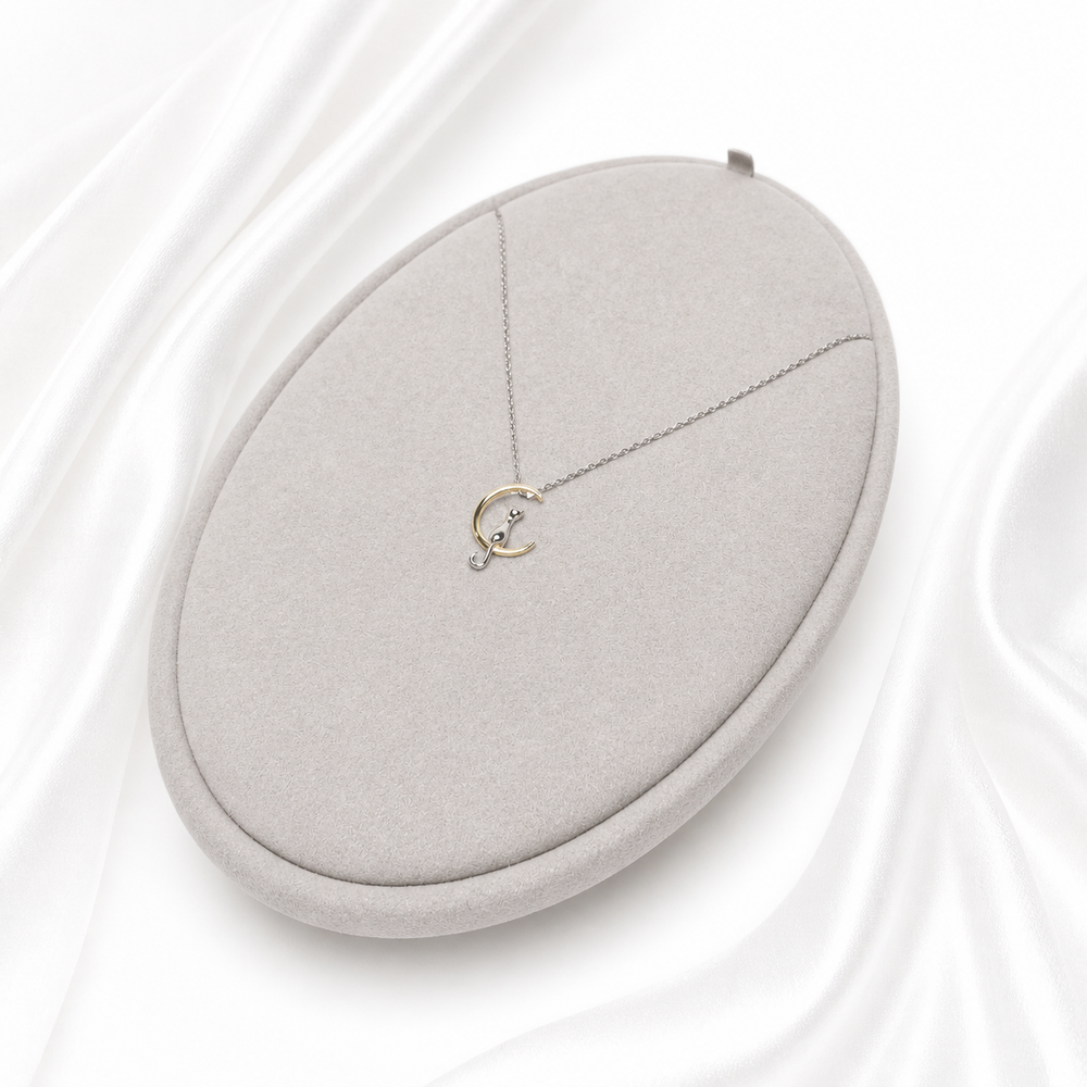 Two-Tone Cat Moon Pendant Necklace Yui mart