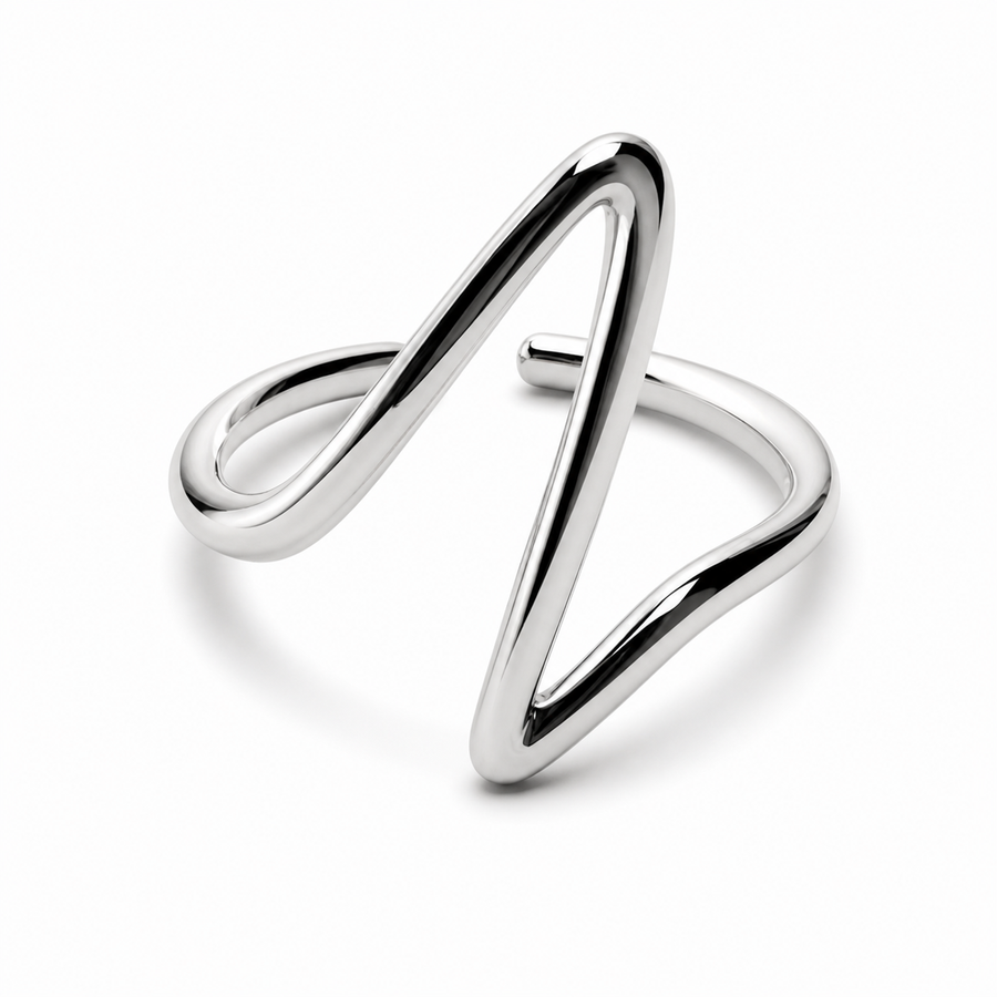 925 Sterling Silver Adjustable Open Ring – Modern Wave Design Yui mart
