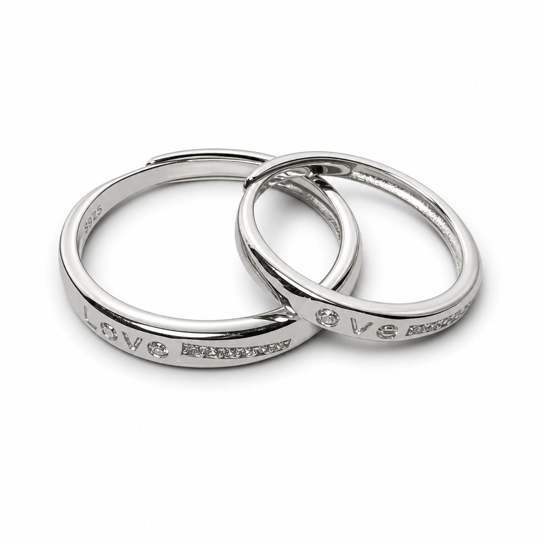 925 Sterling Silver Adjustable Couple Rings with “LOVE” Engraving Yui mart