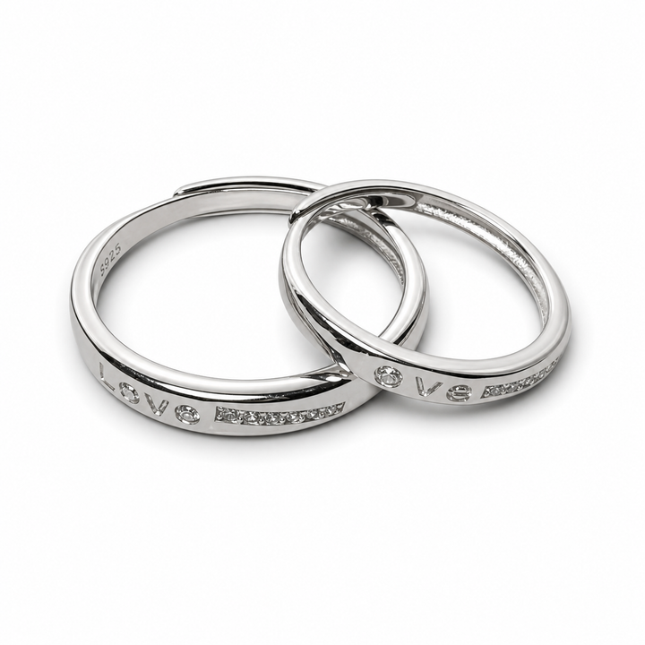 925 Sterling Silver Adjustable Couple Rings with “LOVE” Engraving Yui mart