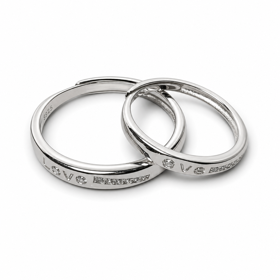 925 Sterling Silver Adjustable Couple Rings with “LOVE” Engraving Yui mart