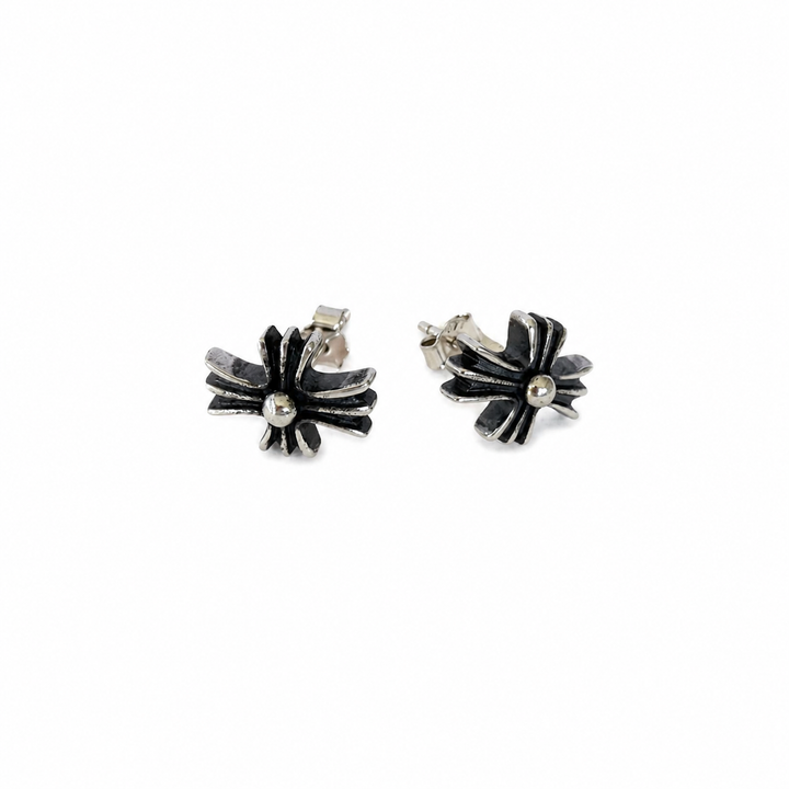 925 Sterling Silver Gothic Cross Flower Stud Earrings Yui mart