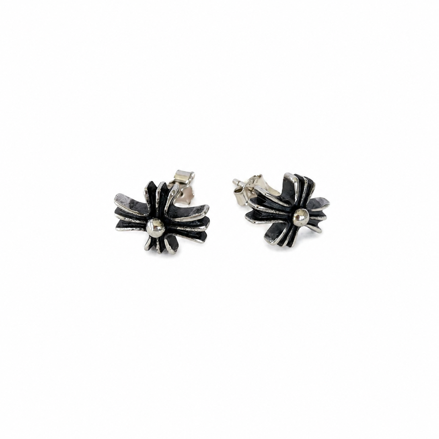 925 Sterling Silver Gothic Cross Flower Stud Earrings Yui mart