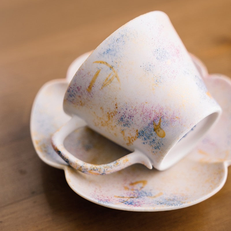 Tasho Toen Nishiki Blue Pink porcelain coffee cup close up