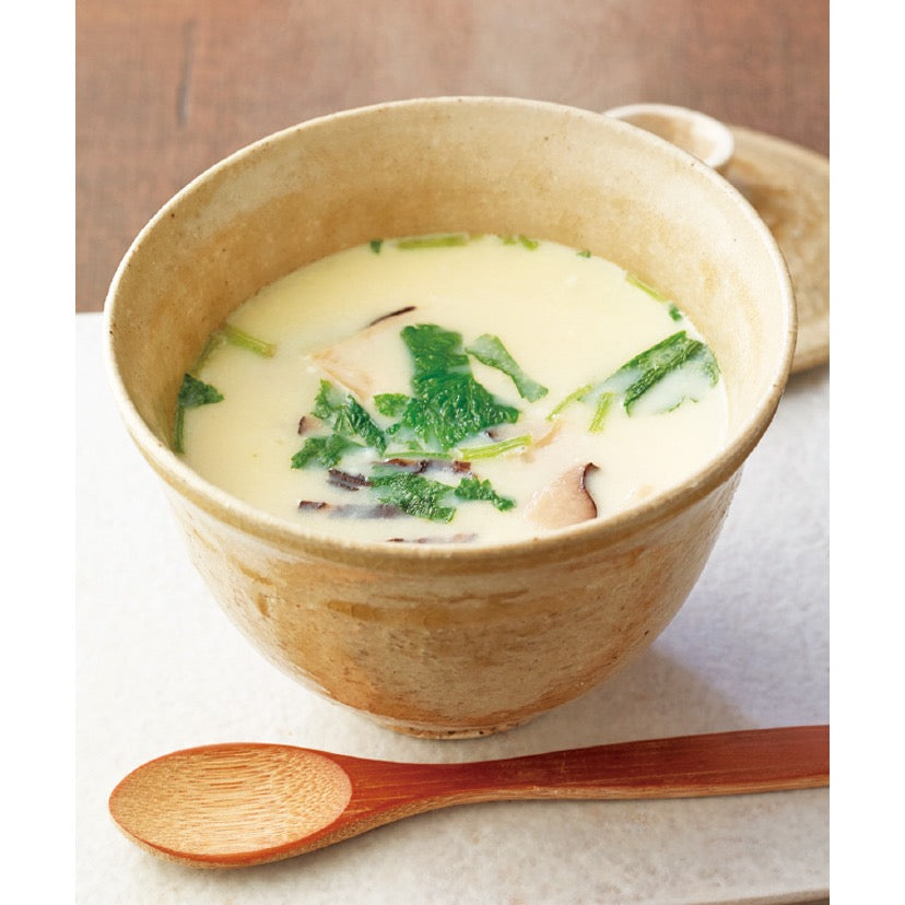 Kayanoya chawanmushi steamed egg custard prepared serving with yuba shiitake and mitsuba