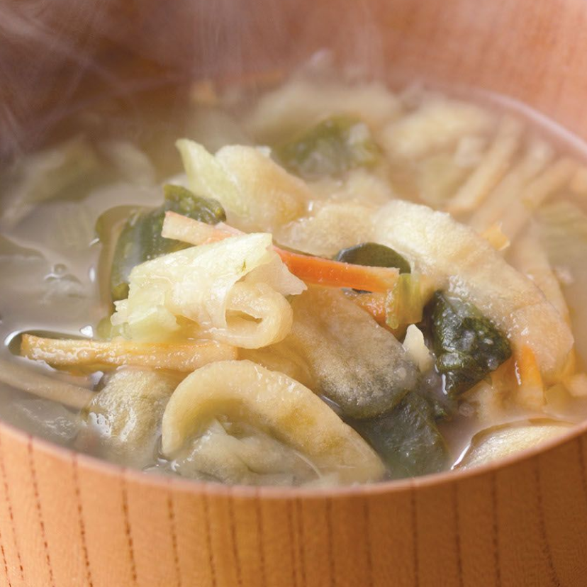 Kayanoya four-vegetable miso soup prepared serving with cabbage onion spinach and carrot