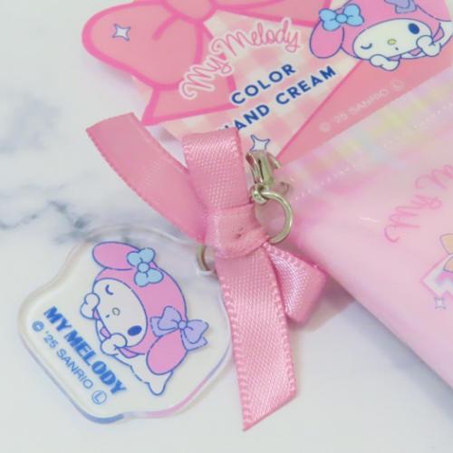 Sanrio My Melody hand cream removable ribbon charm detail