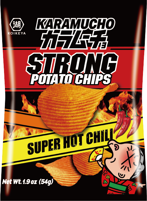 Koikeya Karamucho Strong Super Hot Chili Potato Chips 54g bag front