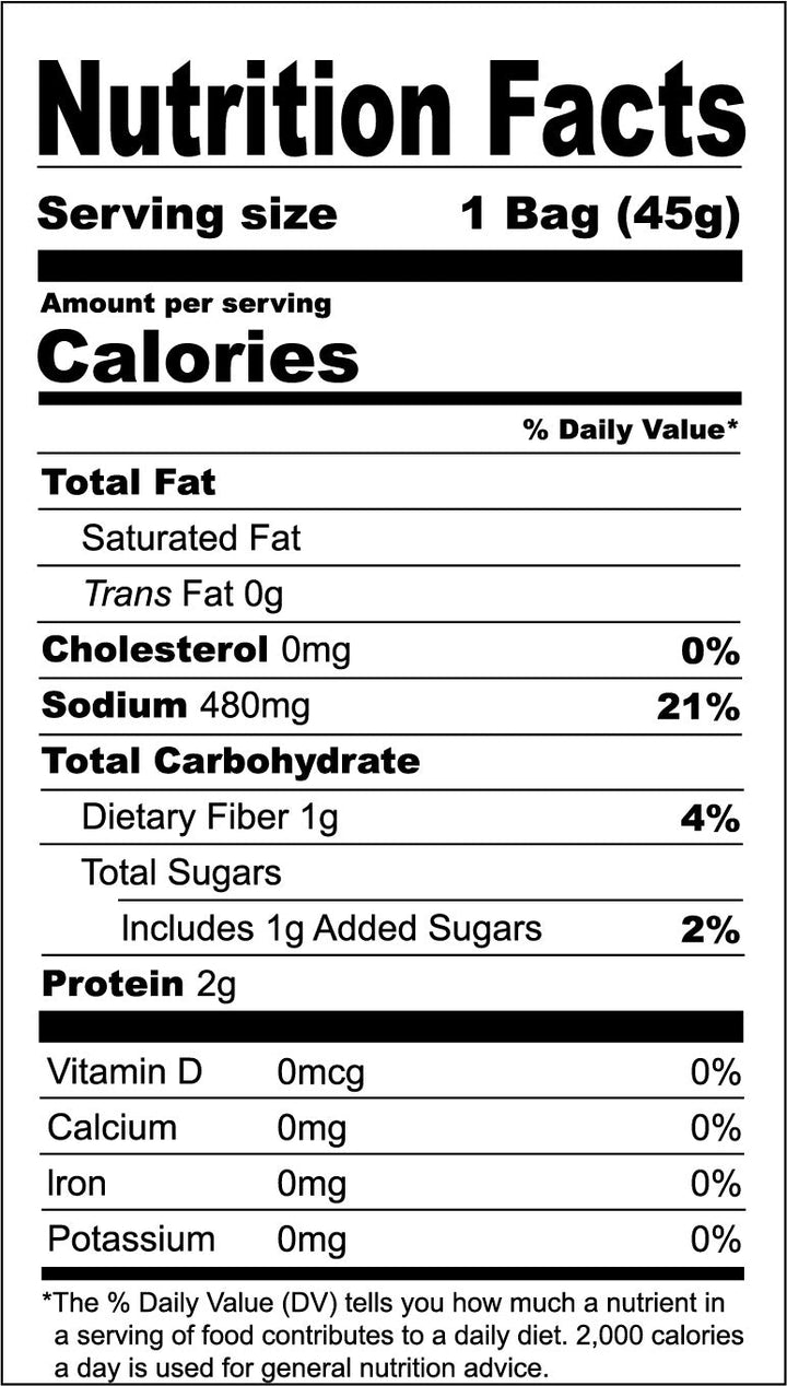Koikeya Polinky Corn Soup Corn Snack 45g nutrition facts panel