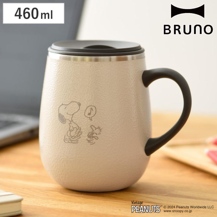 BRUNO PEANUTS Stainless Steel Mug with Lid, Tall, Off-White, 460ml