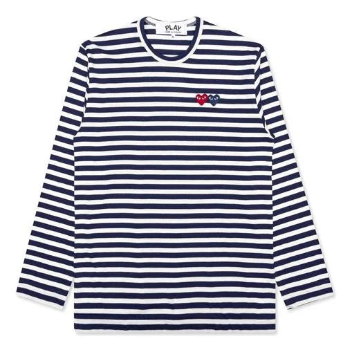 COMME des GARCONS PLAYStriped Double Logo Long Sleeves Tee 'Black White' Size S Yui mart