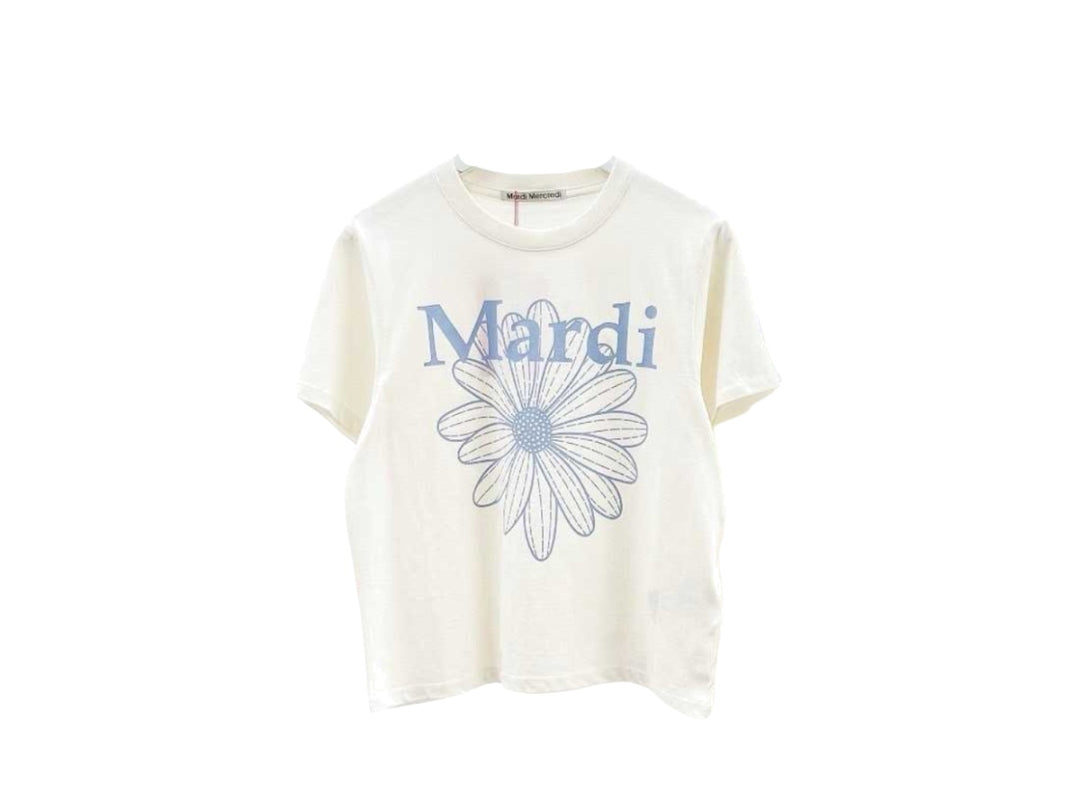 Mardi Mercredi Slim T-Shirt Flowermardi Cream Ash Blue front view