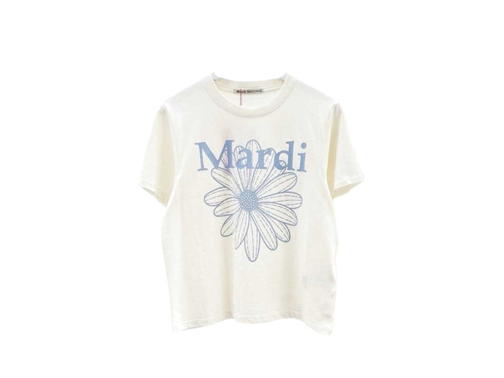 Mardi Mercredi Slim T-Shirt Flowermardi Cream Ash Blue front view