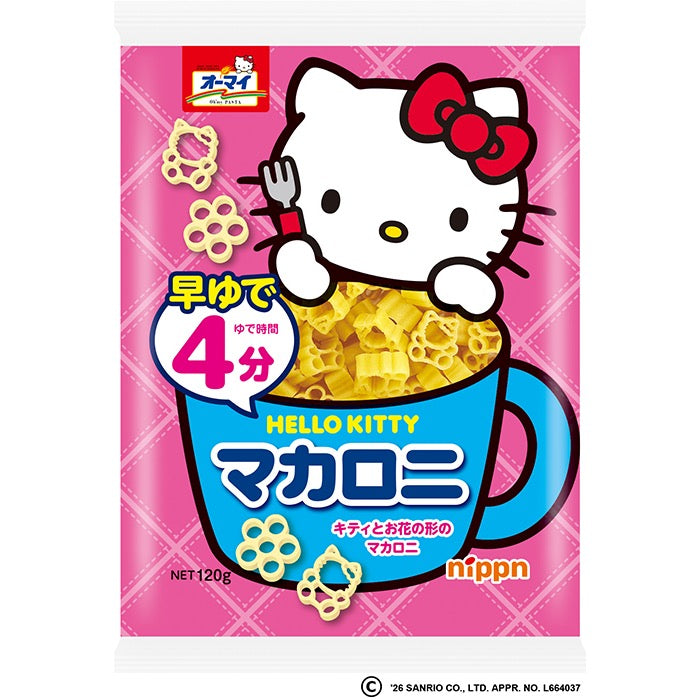 Nippn Oh'my Sanrio Hello Kitty Quick-Cook Macaroni 120g square package image