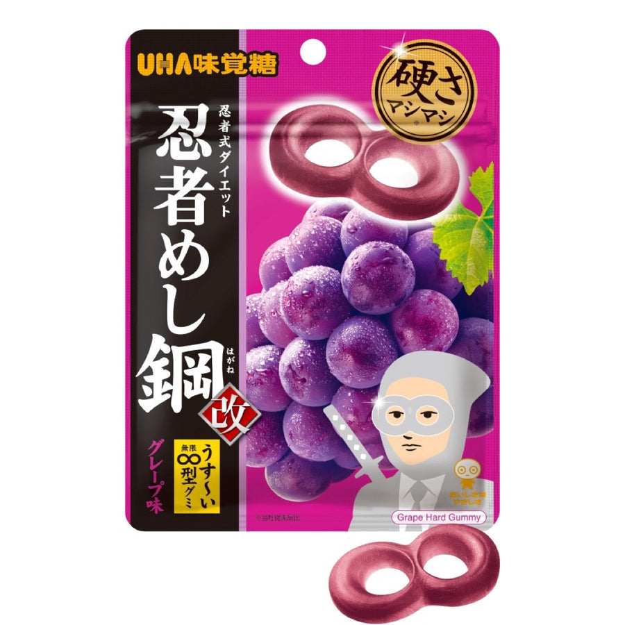 UHA Mikakuto Ninja Meshi Hagane Grape Hard Gummy 45g package image
