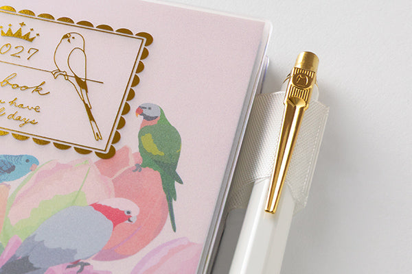 MIDORI Bird A6 Diary cover and pen holder detail