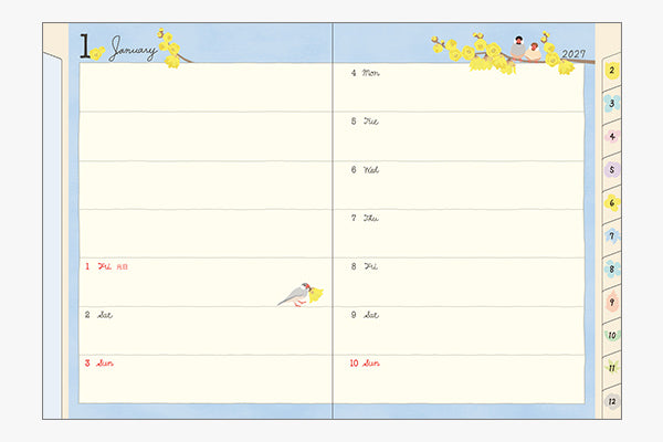 MIDORI Bird Diary two-week spread writing format