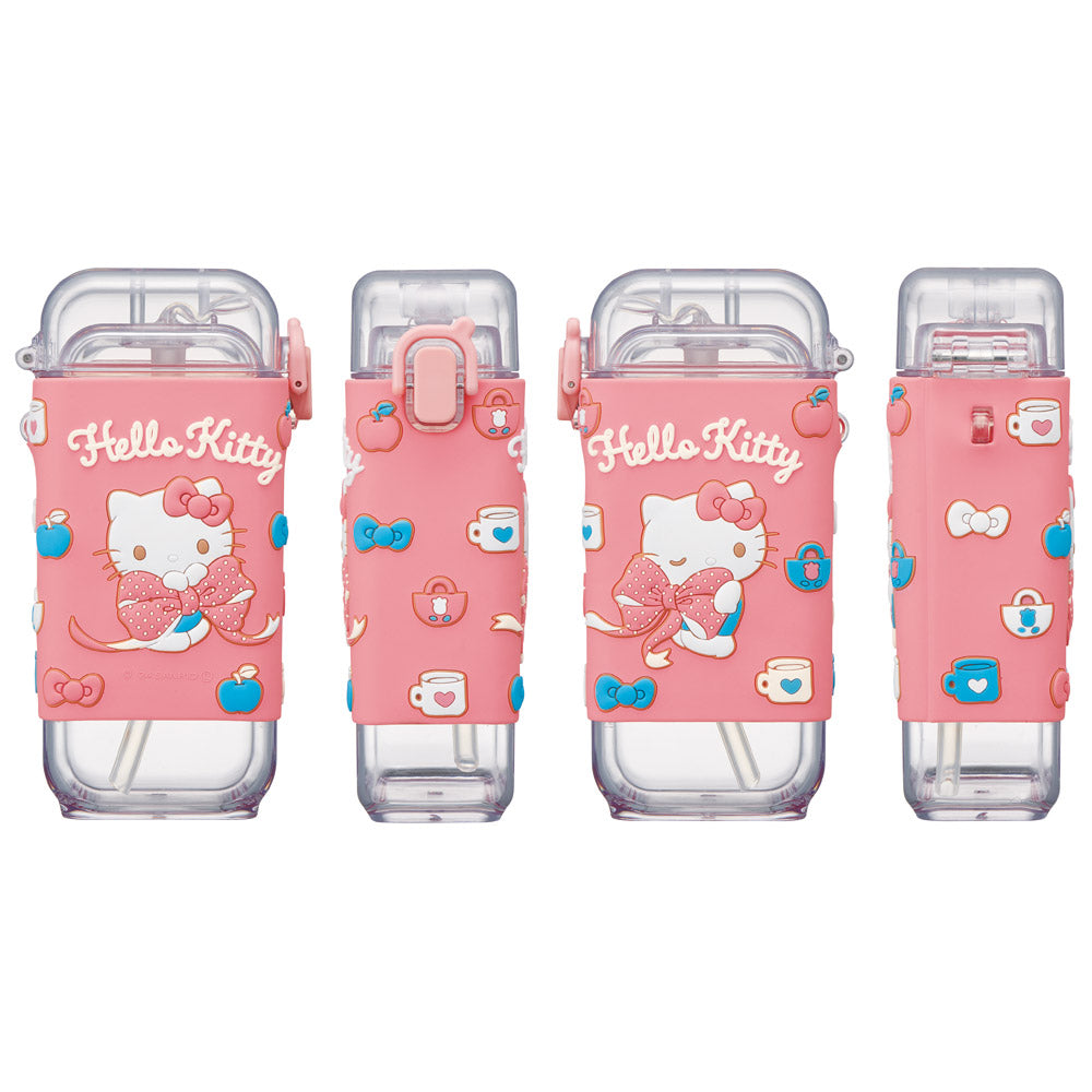 Skater Hello Kitty Big Ribbon 450ml square straw bottle front side and back views