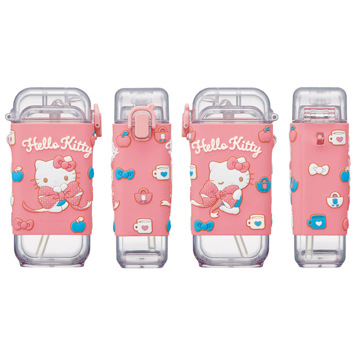 Skater Hello Kitty Big Ribbon 450ml square straw bottle front side and back views