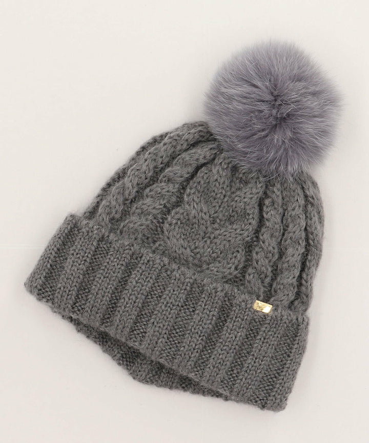 CA4LA EX WINTER 6 gray knit beanie side detail and folded rib cuff