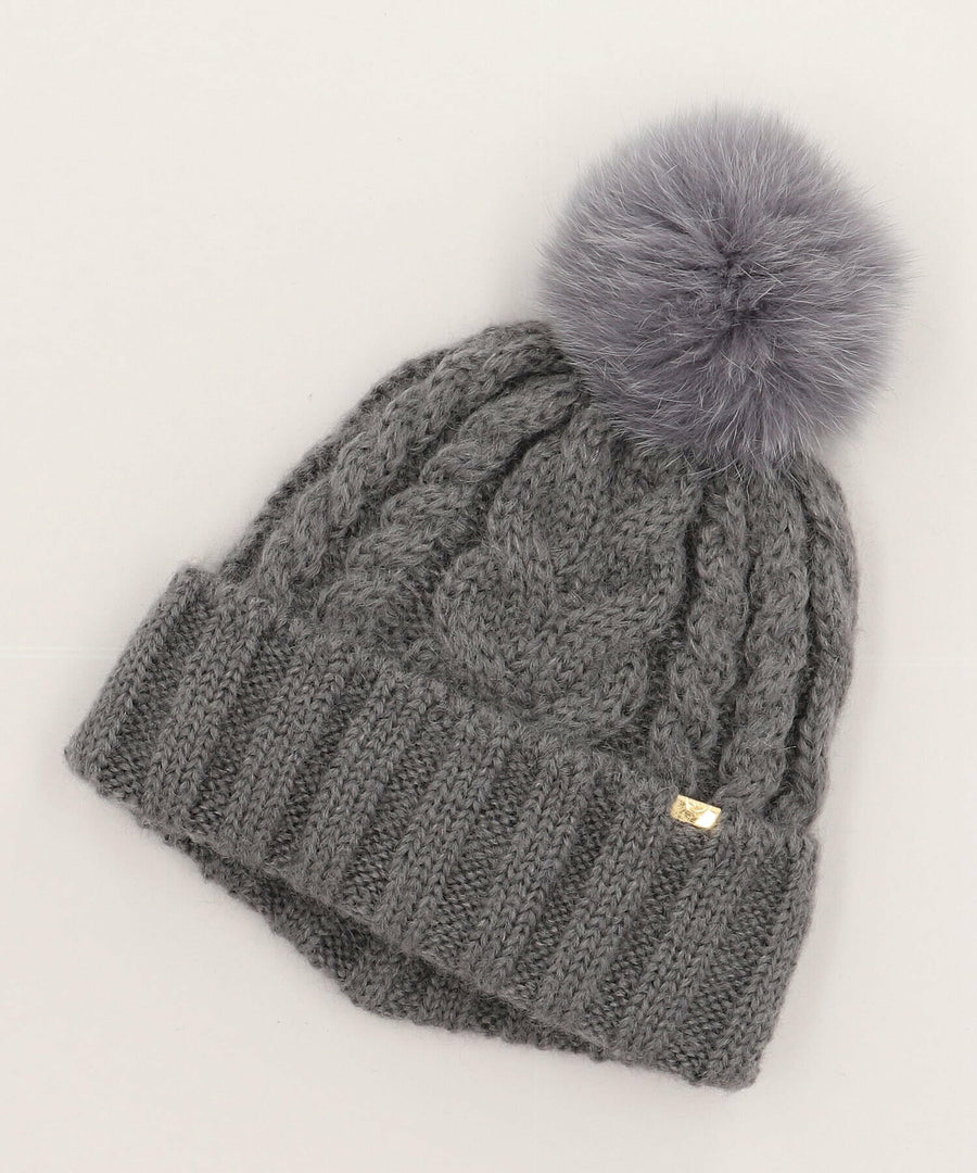 CA4LA EX WINTER 6 gray knit beanie side detail and folded rib cuff