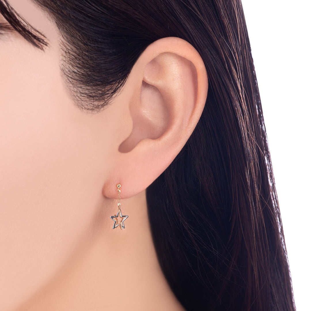 Tsutsumi 18K Yellow Gold / Platinum Star Earrings Yui mart