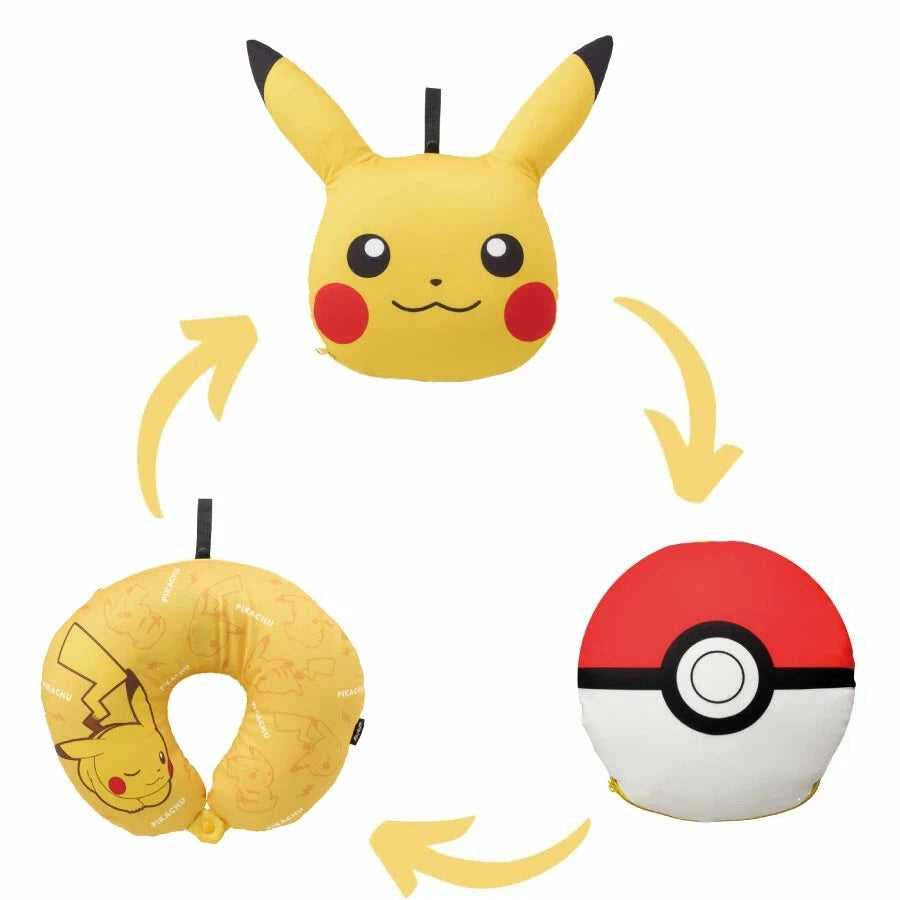 Pokemon 3Way Transforming Neck Pillow Monster Ball & Pikachu Plush Cushion Yui mart